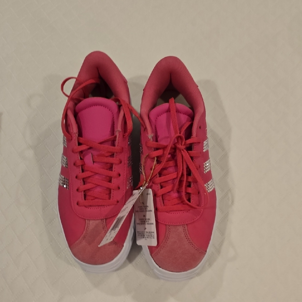 adidas Pink Platform Sneakers with Crystal Three-Stripes - Picture 5 of 5